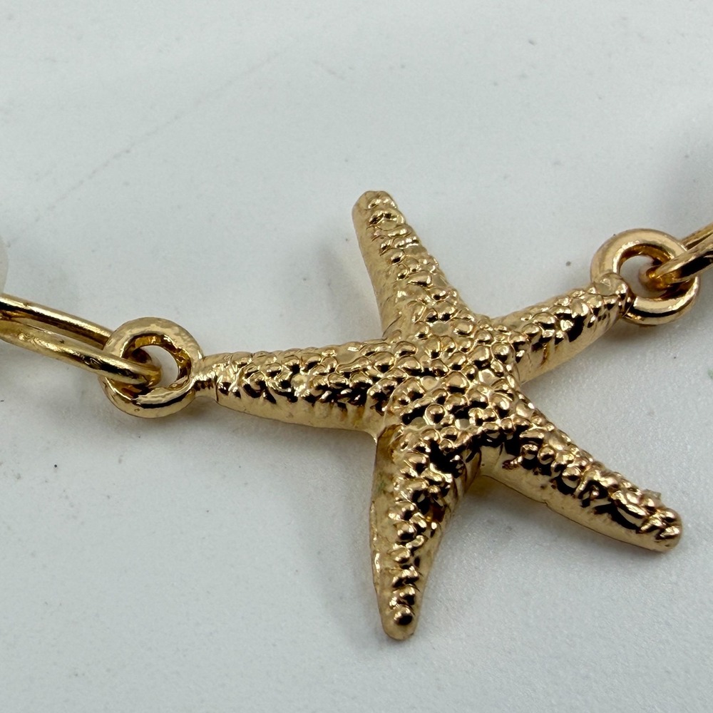 Gold Tone Starfish Bracelet Coastal Beach Jewelry White Pearl Accent Trendy Gift - Picture 7 of 14